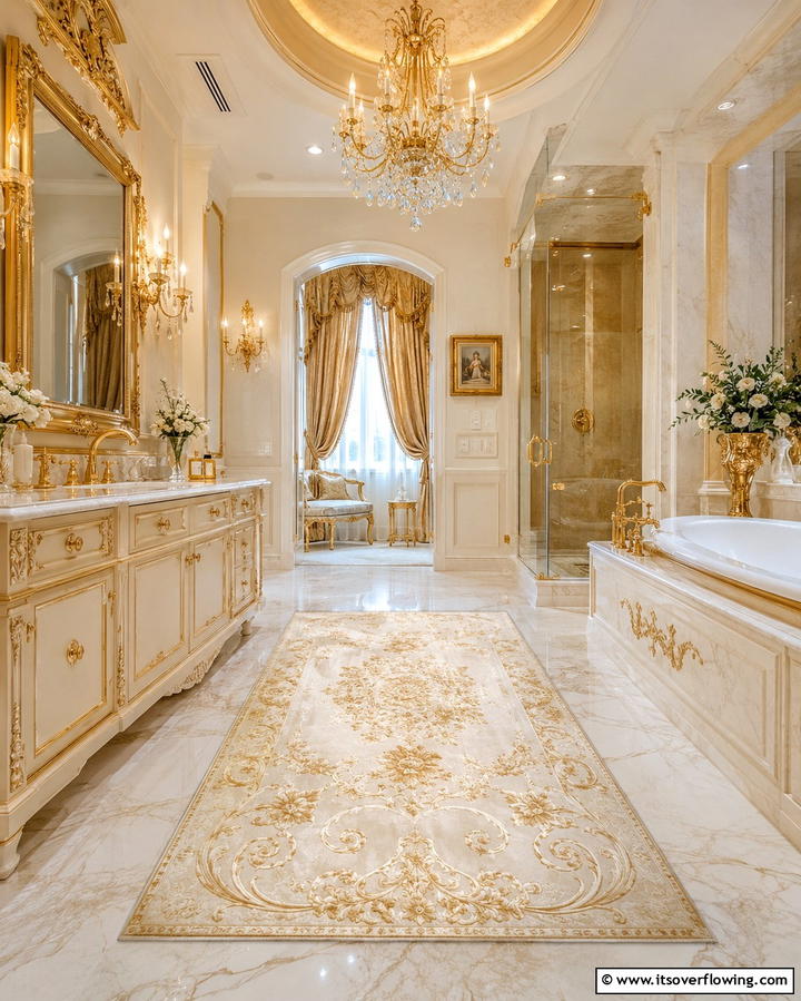Elegant Patterned Silk Blend Rug - 30 Bathroom Rug Ideas for Softness and Style Underfoot