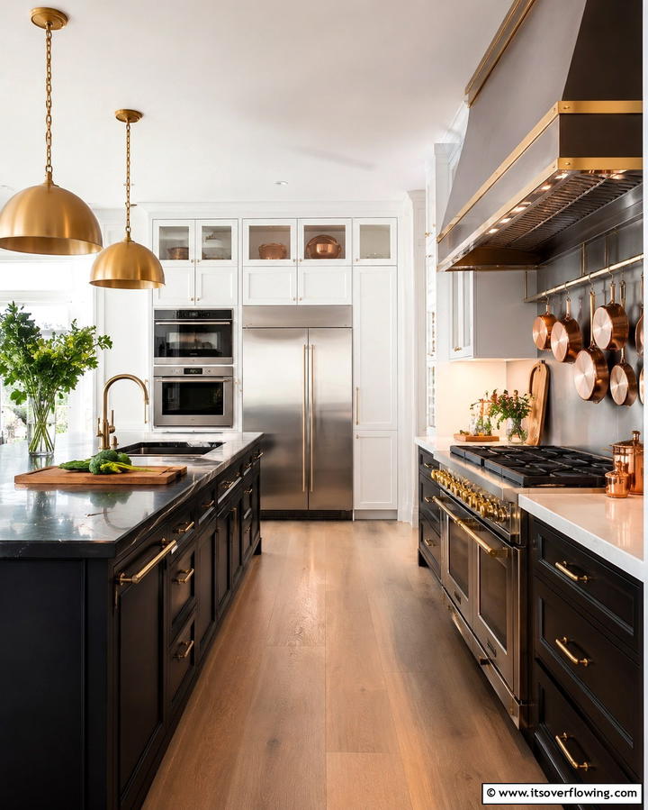 Elegant Patterned Tiles - 30 Luxe Black, White, and Gold Kitchen Ideas for Elegant Spaces