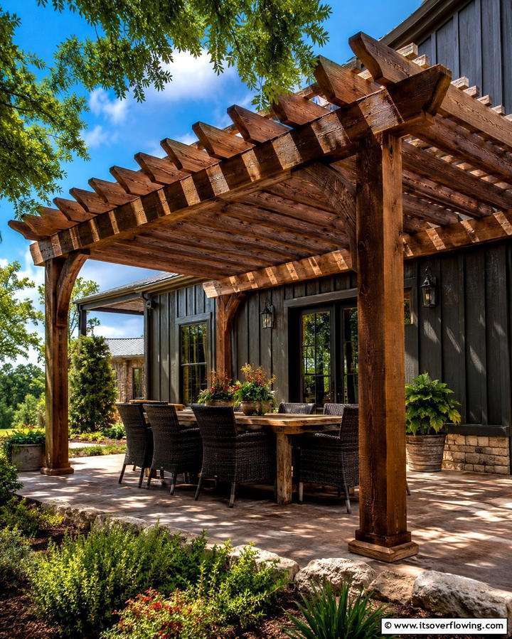 Elegant Pergola Addition - 30 Barndominium Front Porch Ideas for Rustic Charm