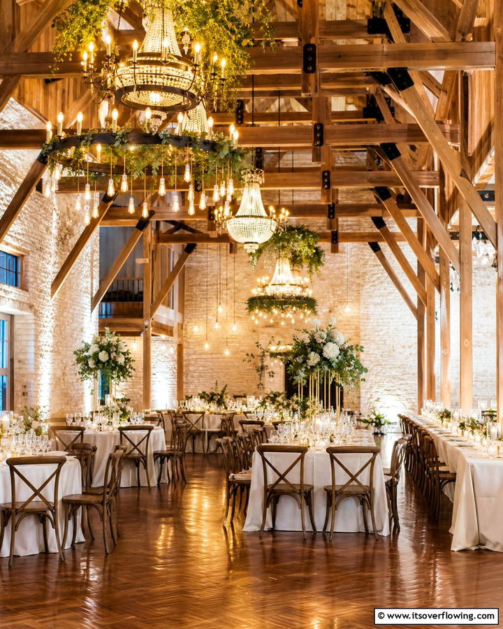 Elegant Reception Lighting - 21 Barn Wedding Ideas for a Rustic and Romantic Celebration