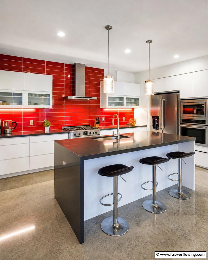 Elegant Red Backsplash - 17 Red Kitchen Design Ideas for Bold Contemporary Spaces