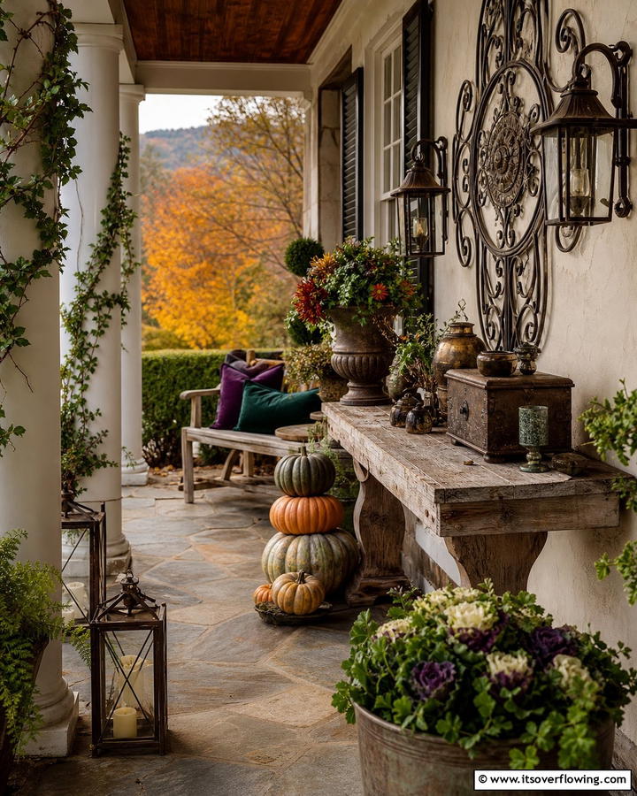 Elegant Rustic Accents - 21 Fall Porch Decor Ideas for a Warm Autumn Welcome