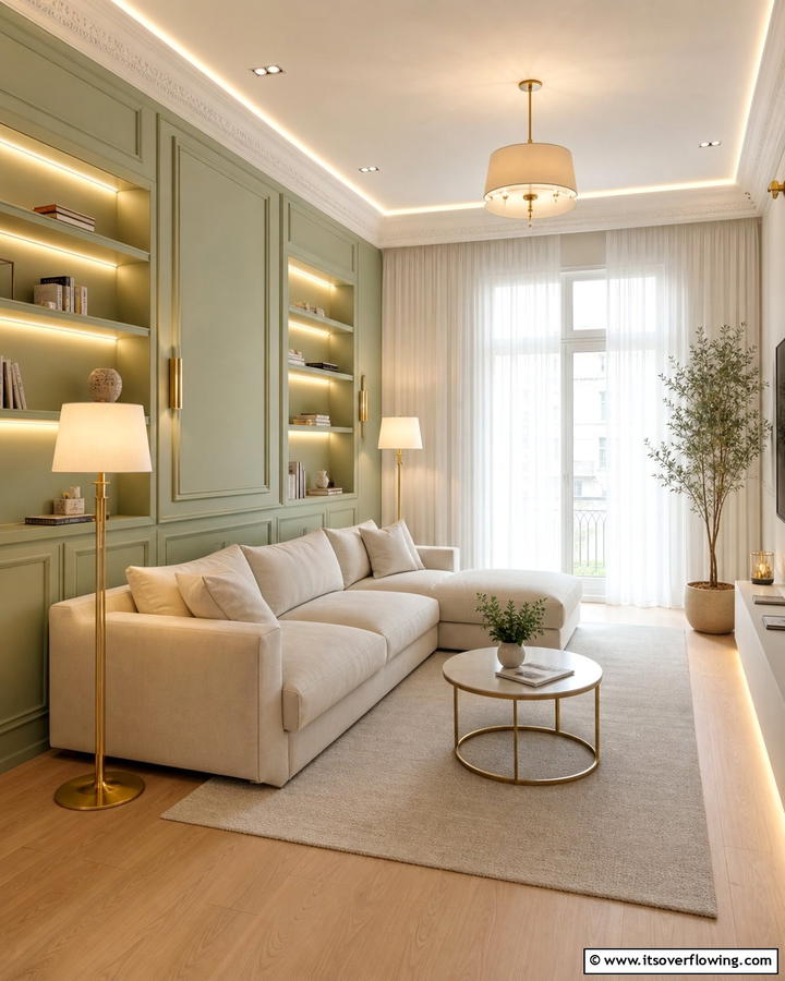 Elegant Sage Lighting Ideas - 21 Sage Green Living Room Schemes for Calming Interior Designs