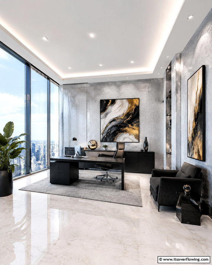 Elegant Silver Shine - 30 Home Office Paint Colors- Boost Productivity & Style