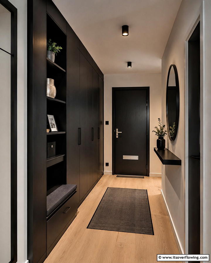 Elegant Space Optimization - 30 Black Hallway Ideas for Dramatic and Sophisticated Spaces