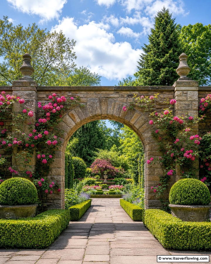 Elegant Stone Arch Wall - 30 Natural Stone Wall Ideas for Rustic Outdoor Landscapes