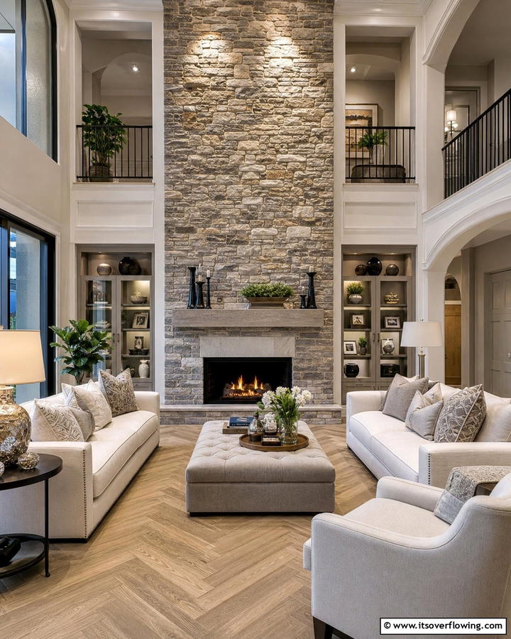 Elegant Stone Fireplace - 21 Fireplace Decor Ideas to Style Your Mantel Year-Round