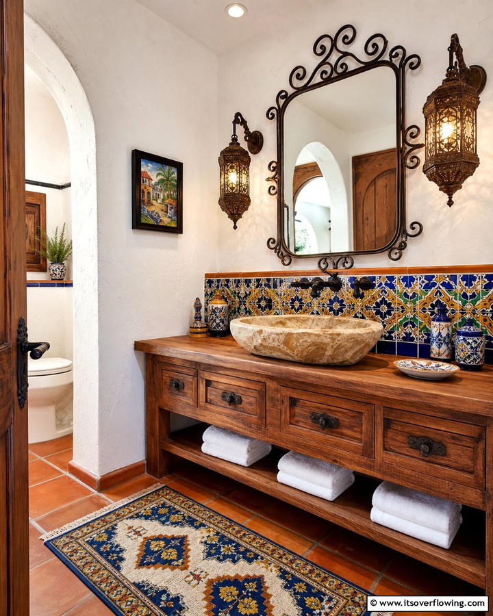Elegant Stone Sinks - 30 Spanish Style Bathroom Ideas for Mediterranean Flair