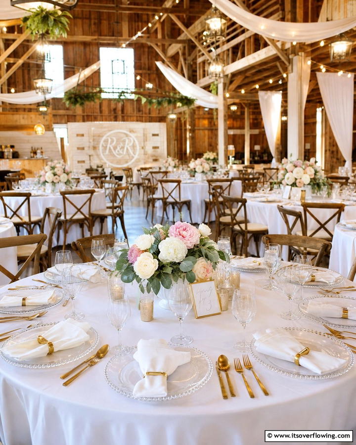Elegant Table Settings - 21 Barn Wedding Ideas for a Rustic and Romantic Celebration