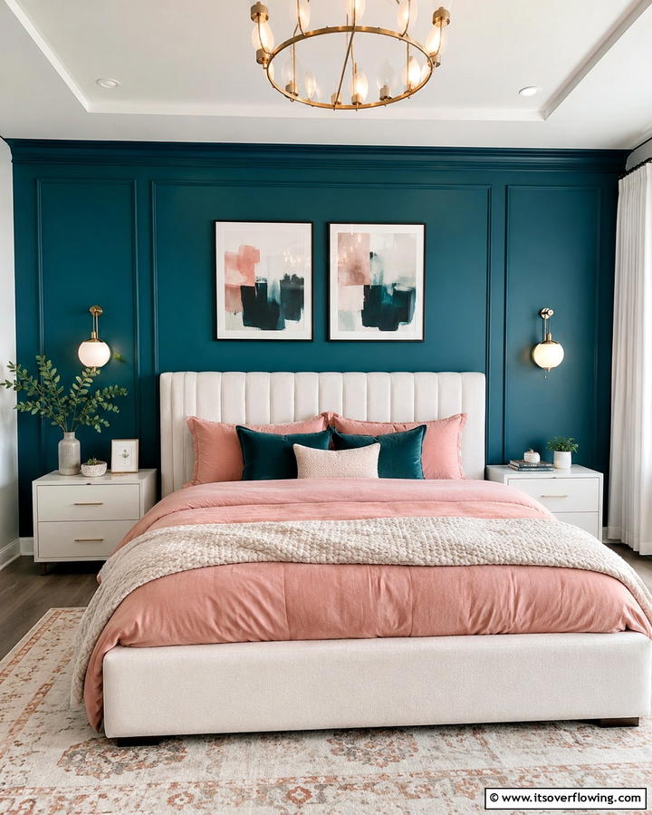 Elegant Teal Accent Walls - 30 Teal and Pink Bedroom Ideas for Bold Modern Design