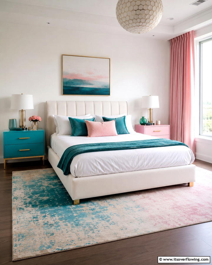 Elegant Teal and Pink Nightstands - 30 Teal and Pink Bedroom Ideas for Bold Modern Design