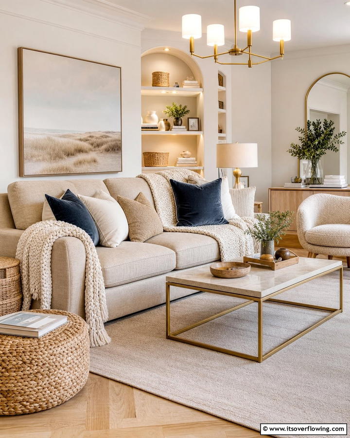 Elegant Texture Play - 30 Beige Couch Living Room Ideas for Neutral Elegance
