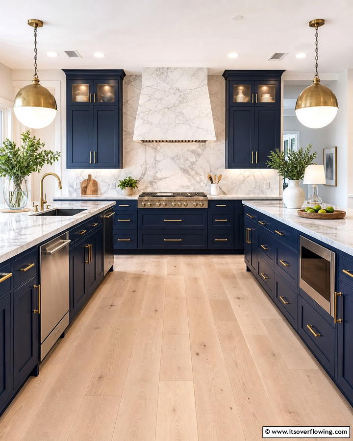 Elegant U Shaped Kitchen with Marble Countertops - 30 U-Shaped Kitchen Ideas for Optimal Layout and Storage