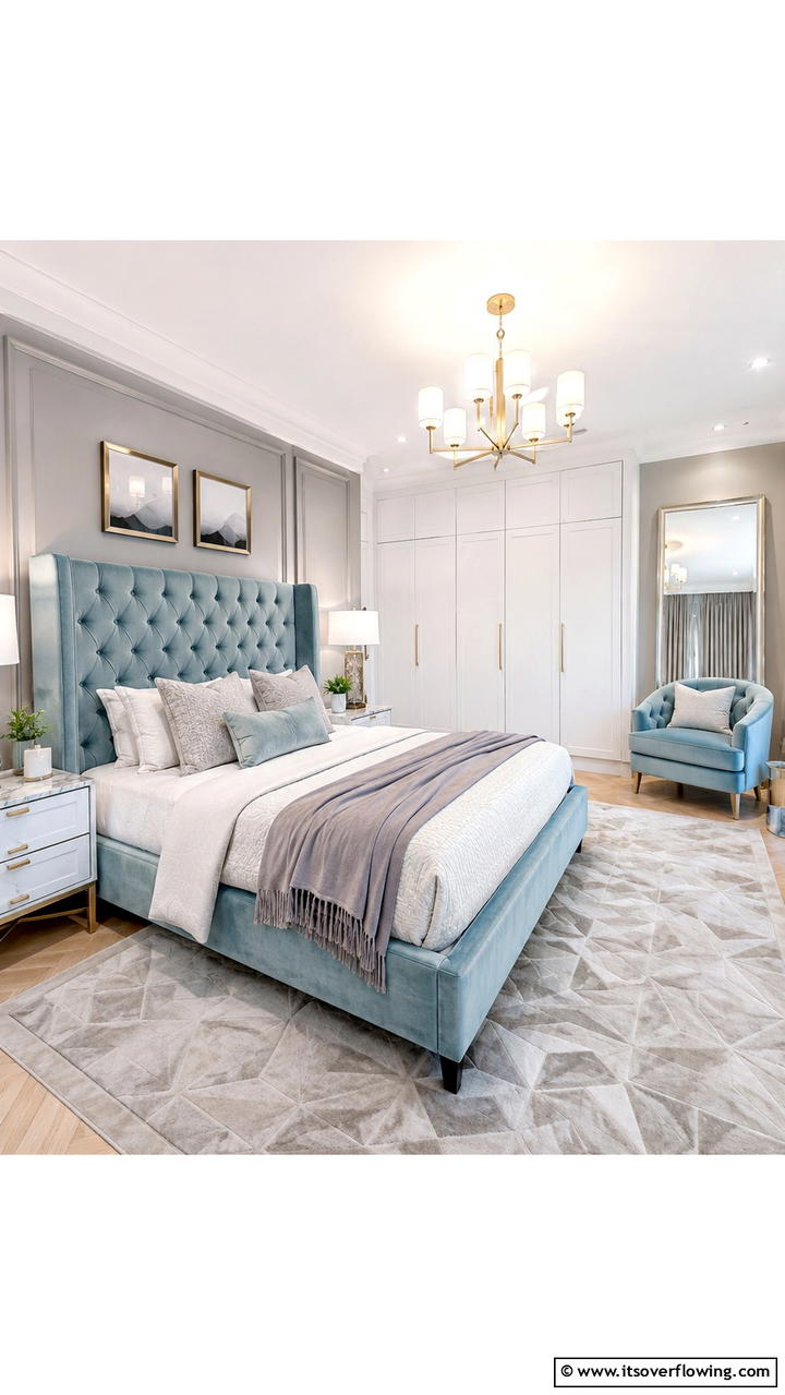 Elegant Upholstered Furniture - 30 Duck Egg Blue Bedroom Ideas for Serene Spaces