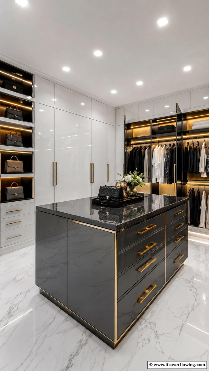 Elegant Urban Closet Island - 30 Closet Island Ideas- Luxurious Walk-In Storage Solutions