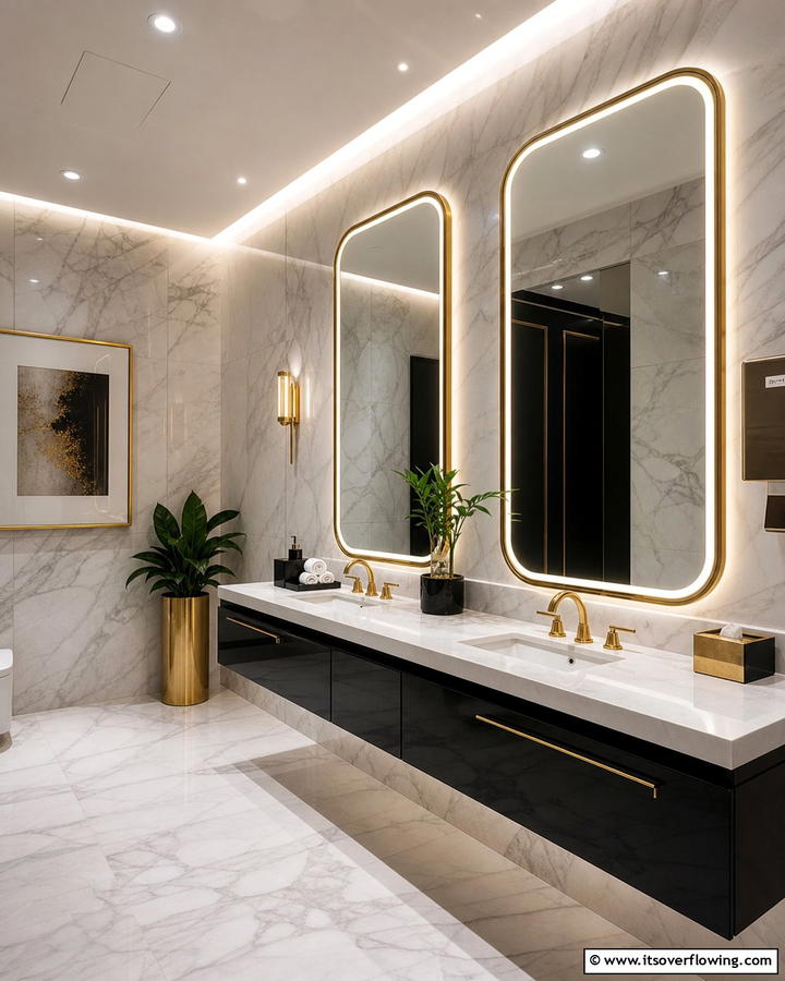 Elegant Vanity Mirrors - 20 Restaurant Bathroom Ideas for a Stylish Space
