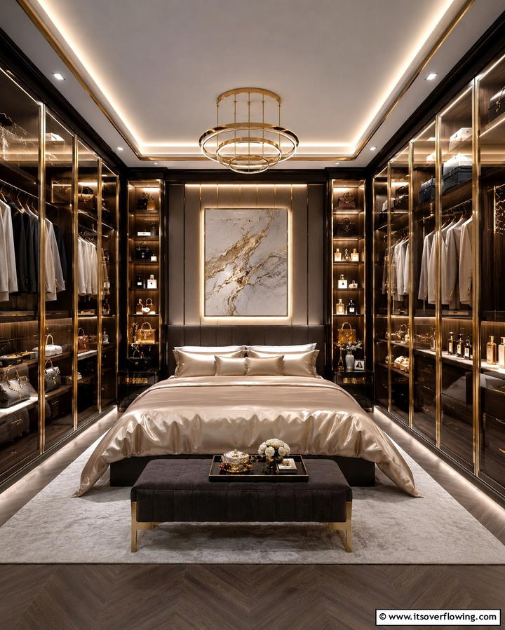 Elegant Wardrobe with Lighting - 30 Space-Saving Built-In Wardrobe Ideas Around Your Bed