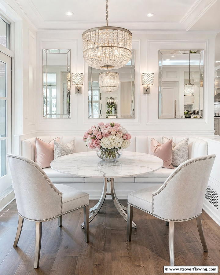 Elegant White Breakfast Nook - 21 Cozy Breakfast Nook Ideas for Charming Kitchen Corners