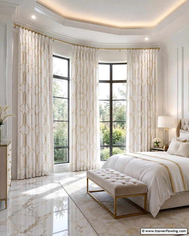 Elegant White and Gold Curtains - 25 White and Gold Bedroom Ideas for a Serene Retreat