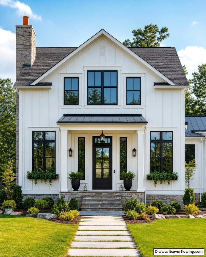 Elegant Window Framing - 21 Modern Farmhouse Exterior Ideas to Boost Curb Appeal