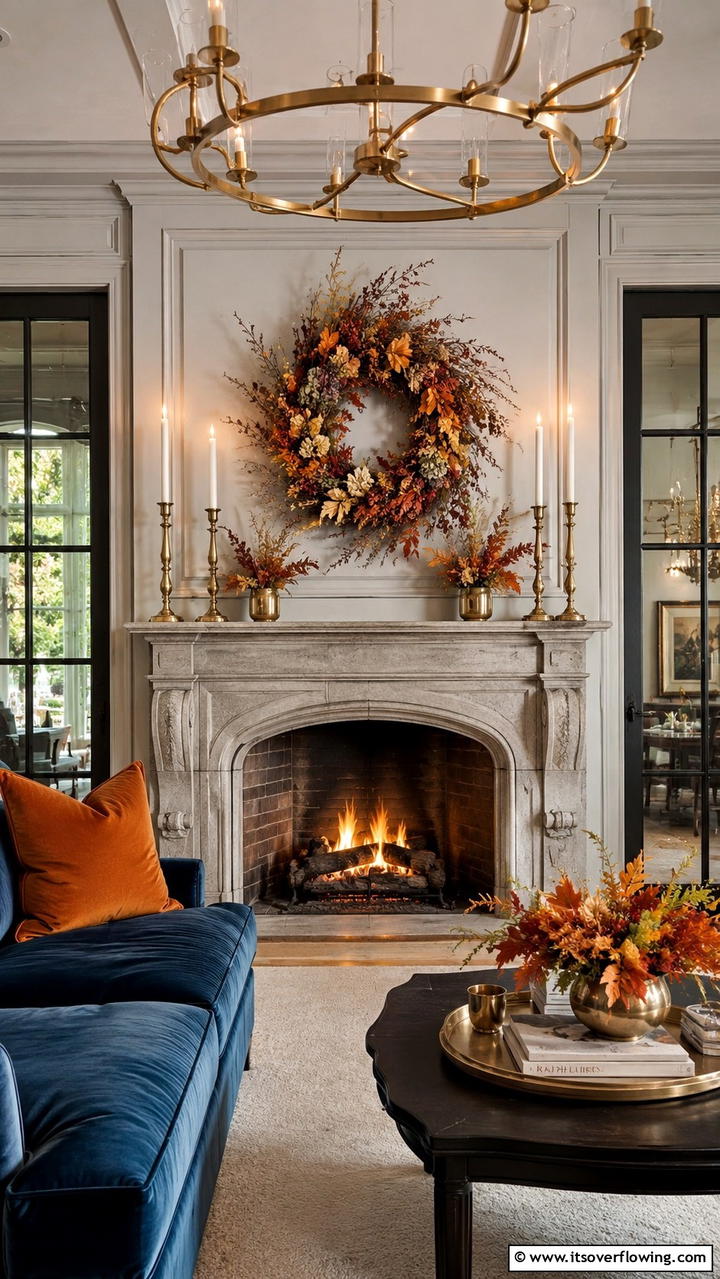 Elegant Wreath - 30 Fall Mantel Decor Ideas for Seasonal Coziness