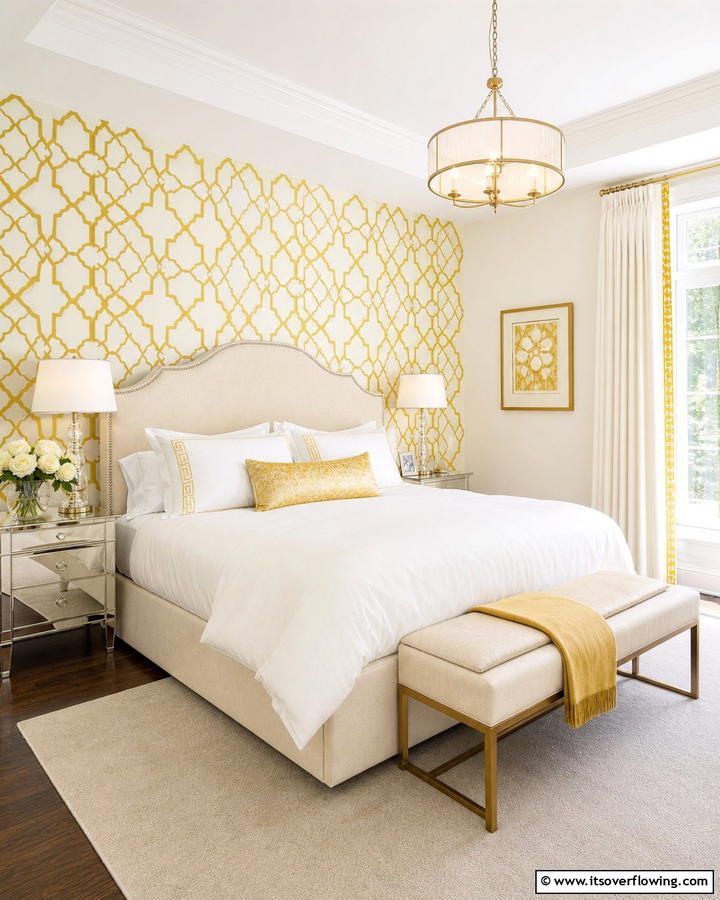 Elegant Yellow Patterns - 30 Yellow Bedroom Ideas to Brighten Your Sleep Space