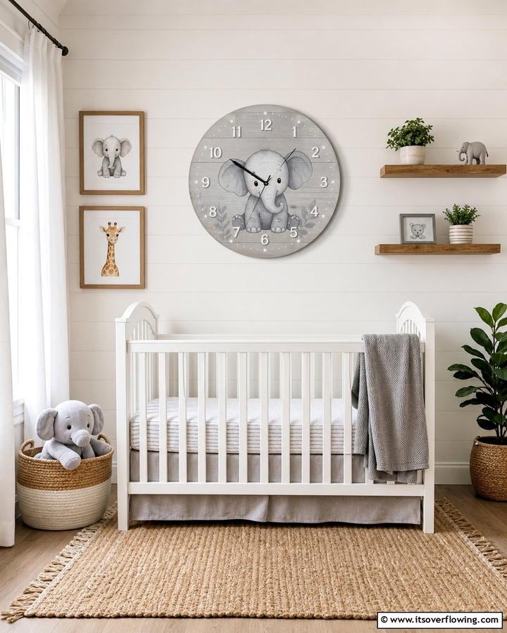 Elephant Themed Wall Clocks - 20 Elephant Nursery Ideas for a Whimsical Space