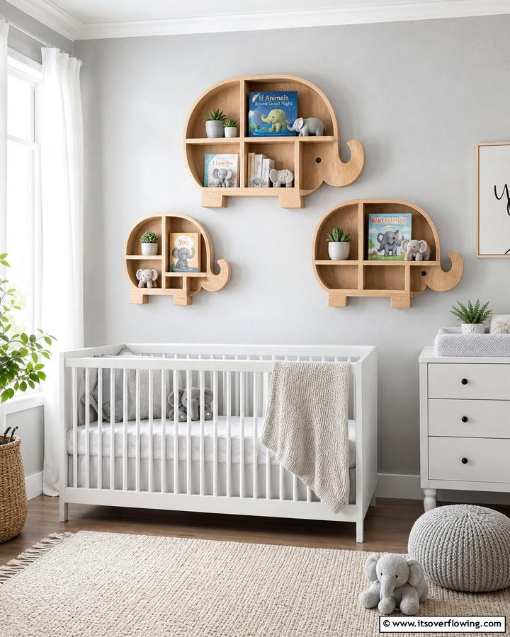 Elephant Wall Shelves for Practical Display - 20 Elephant Nursery Ideas for a Whimsical Space