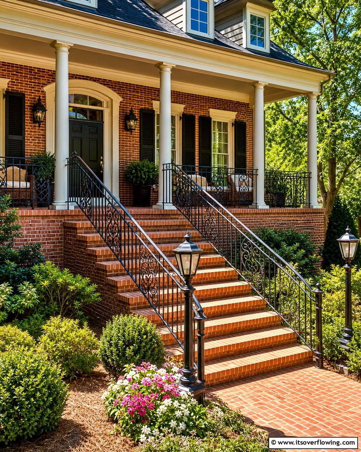 Elevated Brick Porch with Railings - 25 Brick Porch Ideas for a Charming Entrance