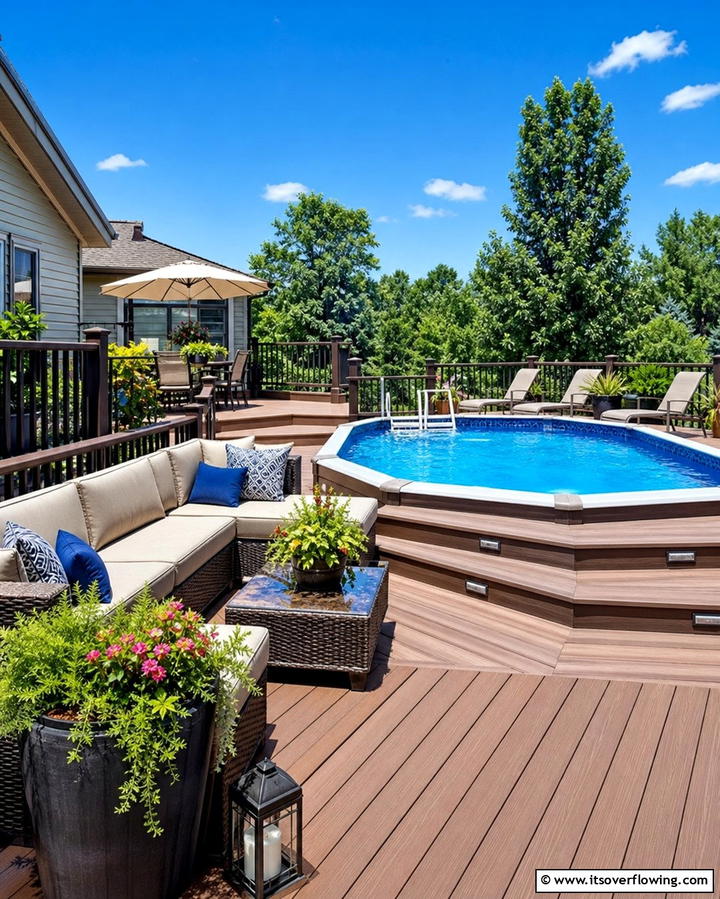Elevated Deck with Poolside Seating - 25 Creative Above Ground Pool Ideas for Your Backyard