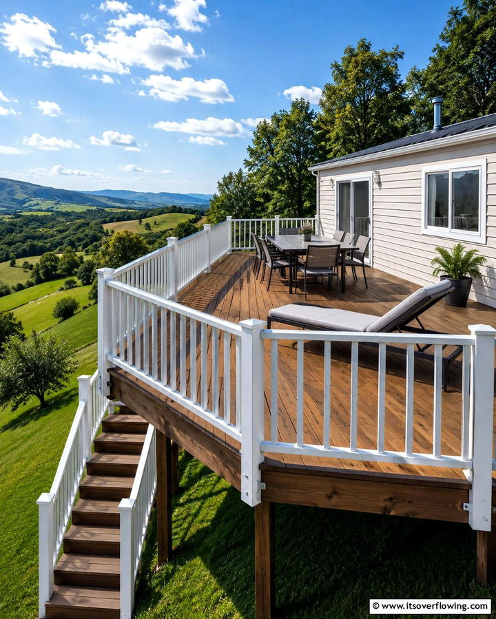 Elevated Deck with Railings - 25 Mobile Home Deck Ideas to Enhance Your Outdoor Living