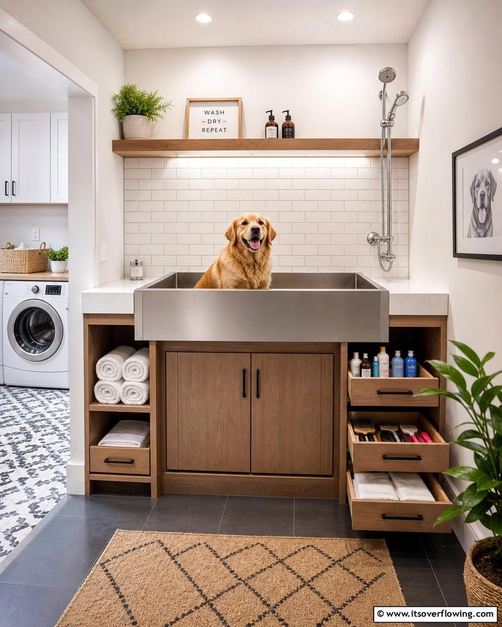 Elevated Dog Wash Station with Storage - 20 Dog Wash Station Ideas for a Clean and Happy Pet