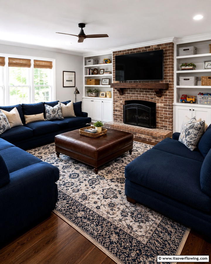 Elevated Elegance with Built Ins - 25 Living Room Ideas With Sectionals and Fireplace