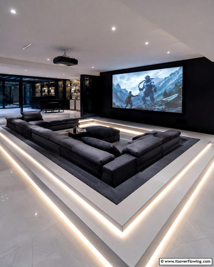 Elevated Entertainment Zone - 25 Sunken Living Room Ideas for a Modern and Cozy Space