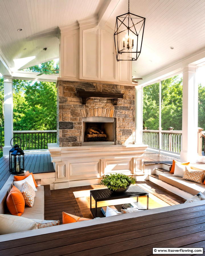 Elevated Fireplace Design - 25 Screened-in Porch With Fireplace Ideas for Cozy Evenings