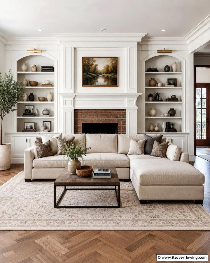 Elevated Fireplace and Low Sectional - 25 Living Room Ideas With Sectionals and Fireplace