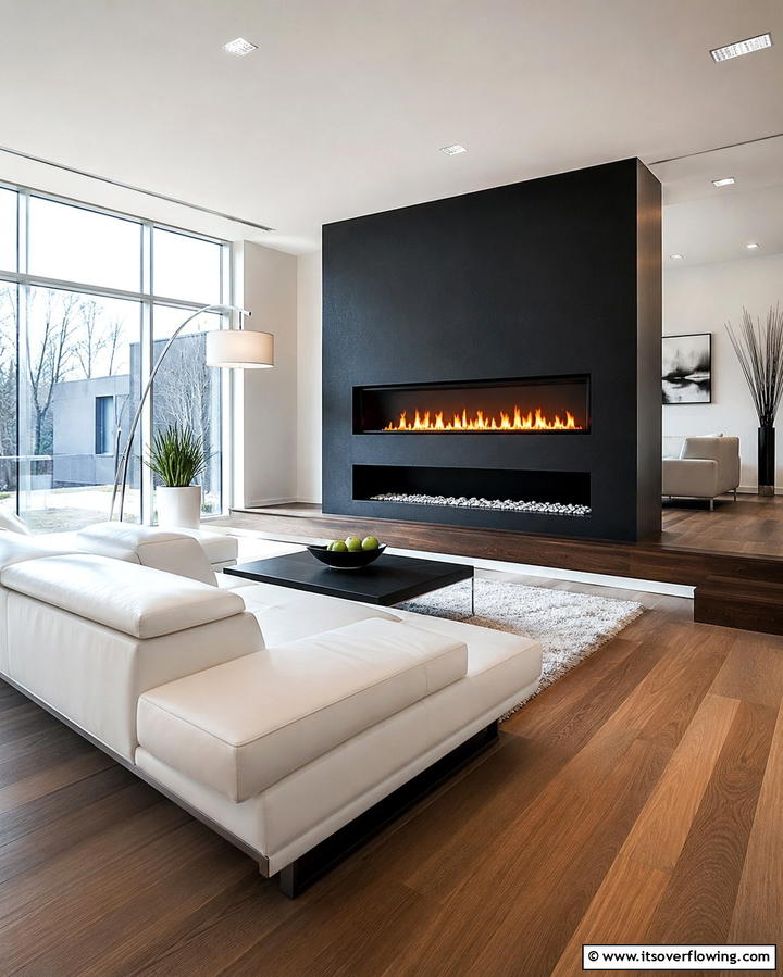 Elevated Fireplace for a Modern Touch - 25 Off-center Fireplace Ideas for a Unique and Modern Living Room