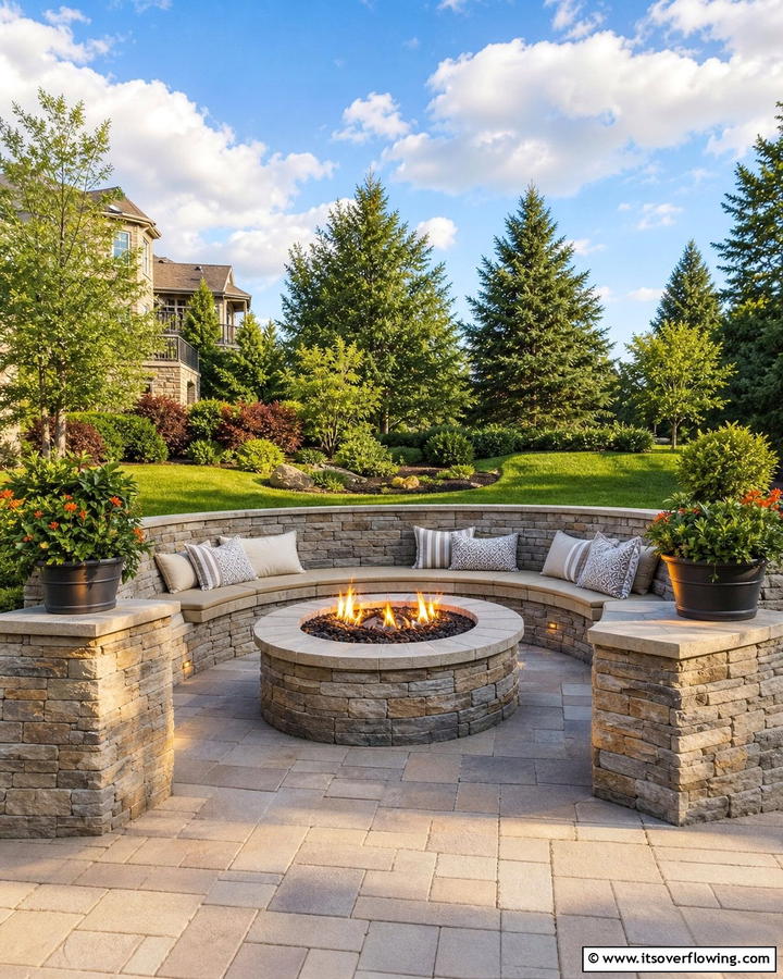 Elevated Flagstone Fire Pit with Seating Wall - 20 Flagstone Fire Pit Ideas for a Cozy Backyard