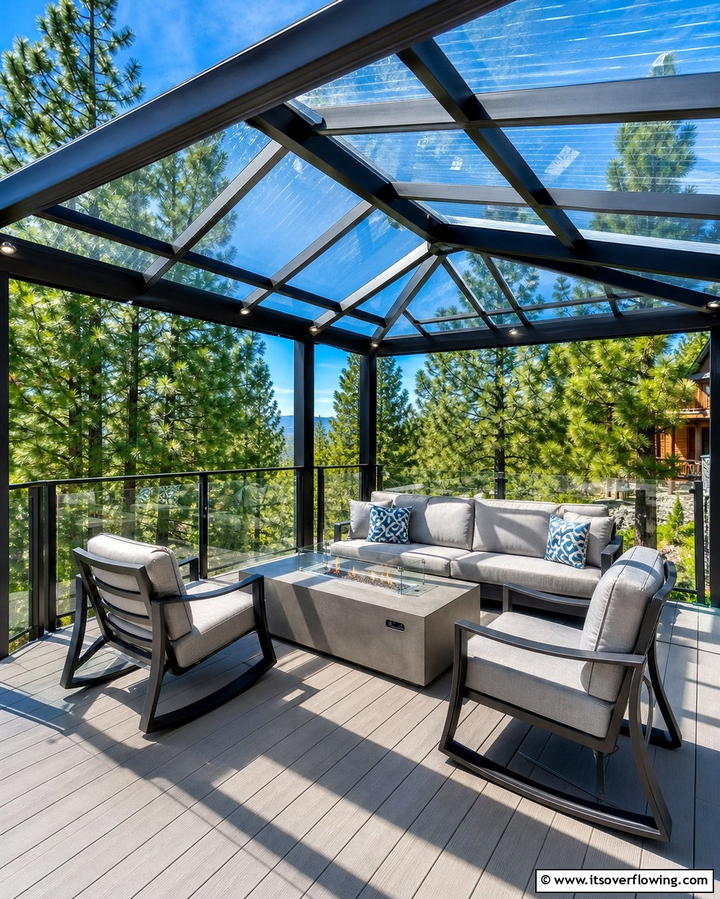 Elevated Gazebo with Transparent Roof Panels - 25 Gazebo on Deck Ideas for Outdoor Relaxation