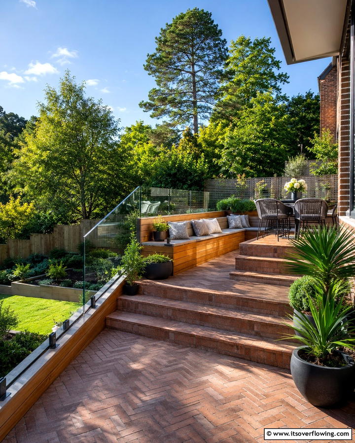Elevated Patio Platforms - 25 Herringbone Brick Patio Designs for a Classic Look
