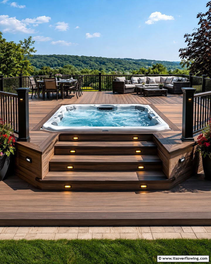 Elevated Platform Sunken Hot Tub - 20 Sunken Hot Tub Ideas for Relaxing Outdoor Spaces