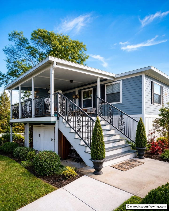 Elevated Porch for Stylish Functionality - 20 Mobile Home Porch Ideas to Boost Curb Appeal