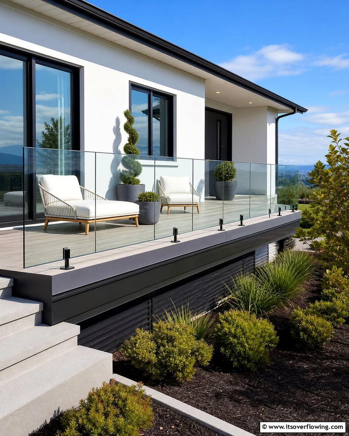 Elevated Porch with Glass Railings - 20 Raised Ranch Front Porch Ideas for Curb Appeal