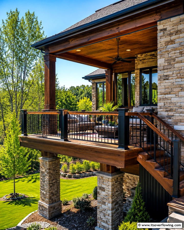 Elevated Porch with Railings - 30 Large Front Porch Ideas to Boost Outdoor Living Spaces