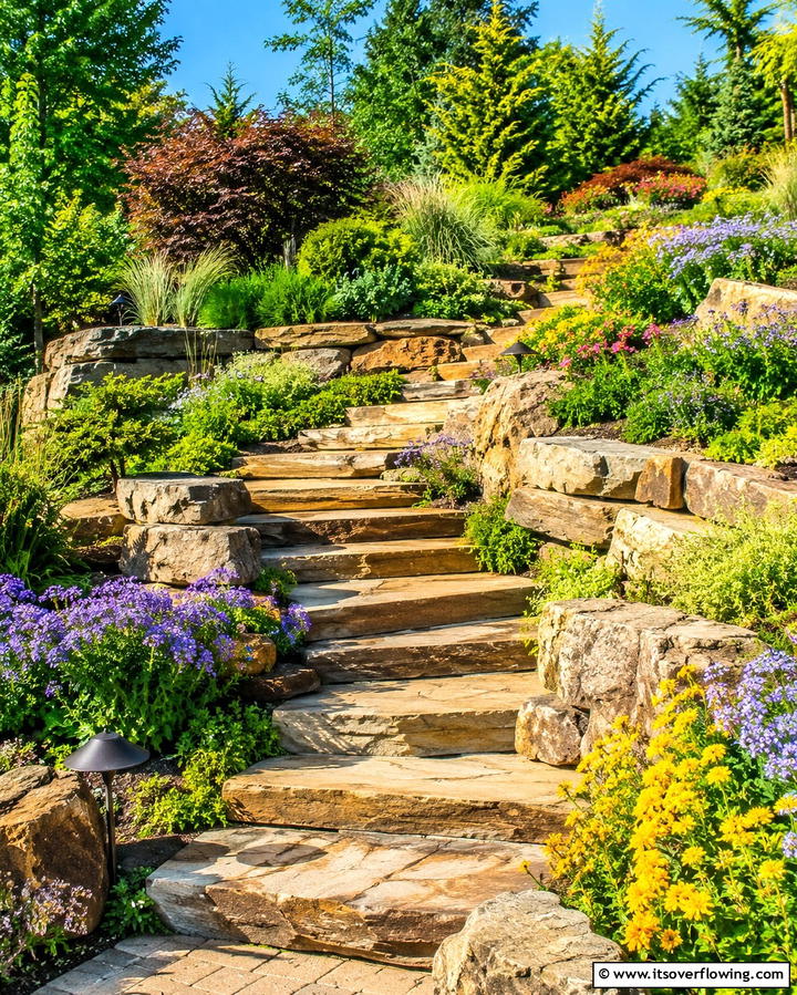 Elevated Stone Path on a Slope - 20 Stone Walkway Ideas to Enhance Your Garden