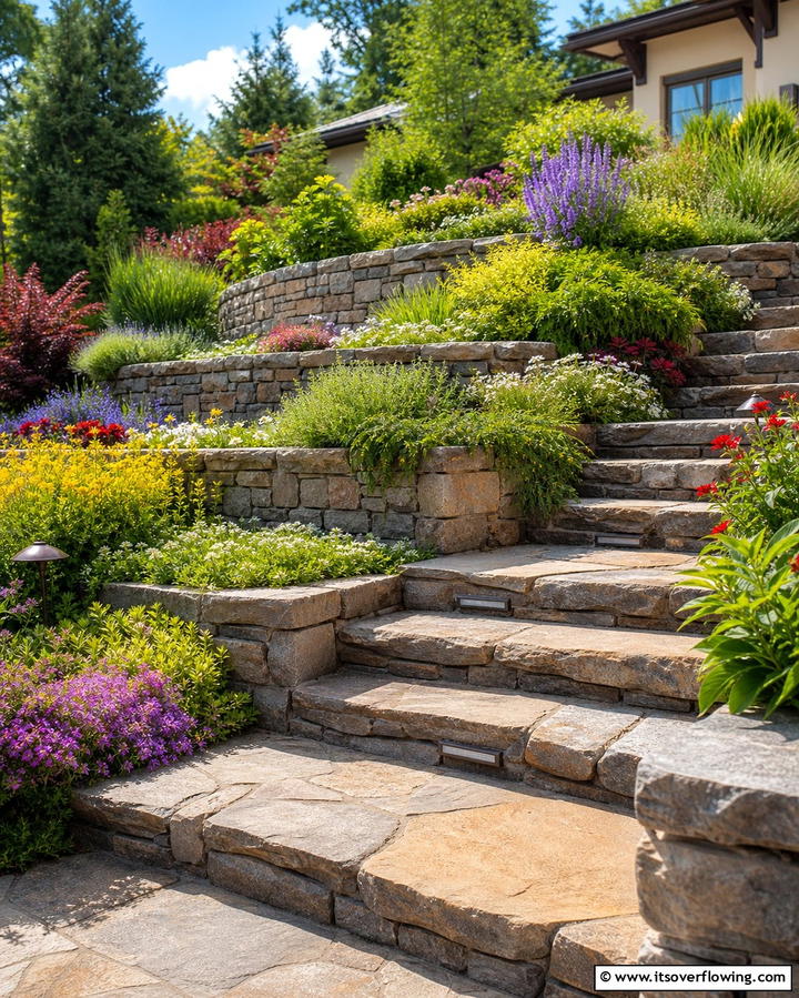 Elevated Stone Terraces - 25 Flagstone Steps Ideas for Your Outdoor Pathway