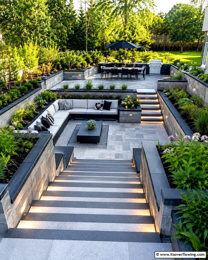 Elevated Sunken Patio with Steps - 20 Sunken Patio Ideas for Cozy Outdoor Living