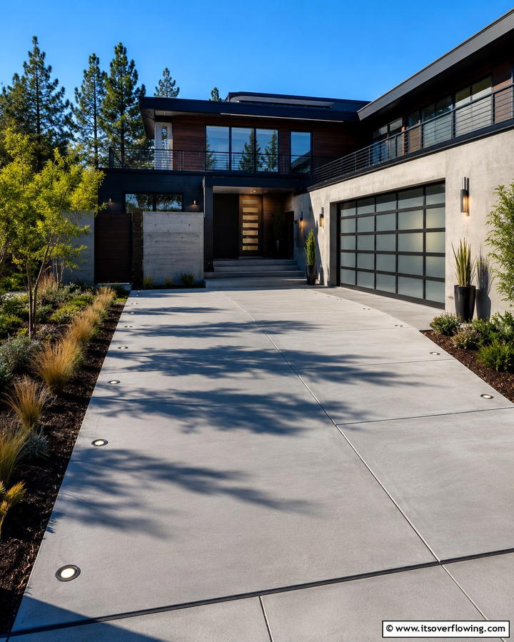 Embedded Lighting Concrete Driveway - 30 Durable Concrete Driveway Designs to Enhance Curb Appeal