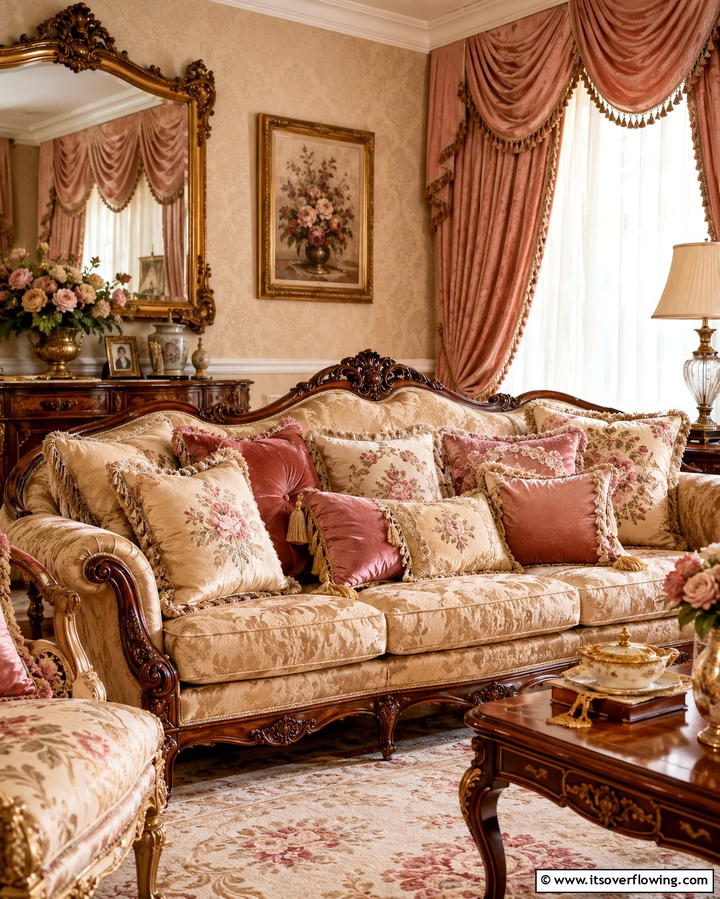 Embellished Throw Pillows and Cushions - 25 Victorian Living Room Ideas for Elegant Spaces