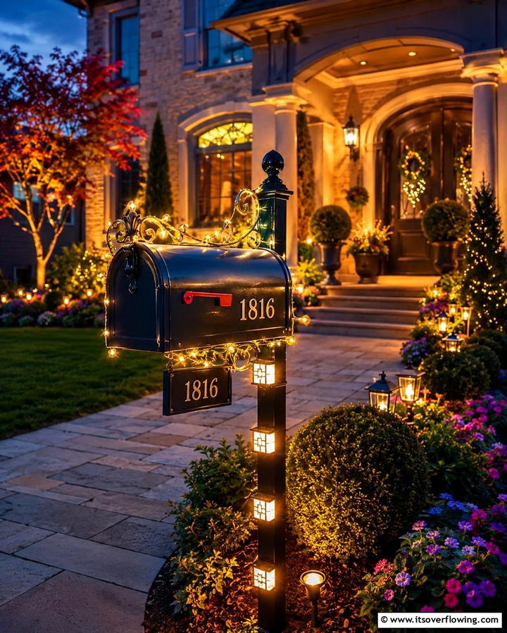 Embellished with Lights Mailbox - 30 Mailbox Decor Ideas- Curb Appeal with Personality